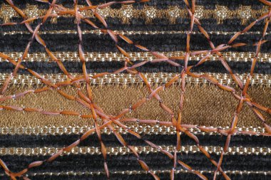 Dekor için yoğun mobilya kumaşları üzerine güzel bir süs olarak zig-zag dikiş.