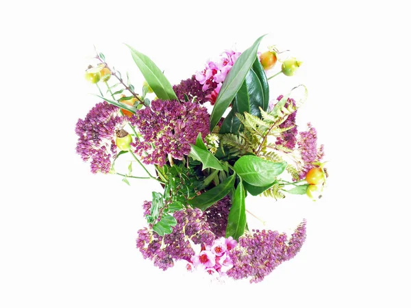 Bouquet Flowers Autumnal Perennial Blossoms Stainless Steel Container — Stock Photo, Image