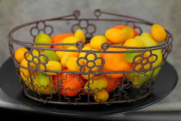 Citrus Fruits Antique Metal Basket — Stock Photo, Image