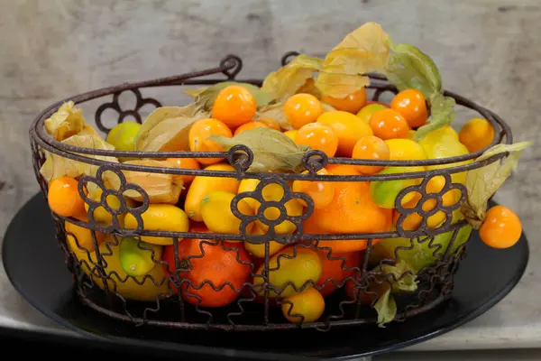 Citrus Fruits Antique Metal Basket — Stock Photo, Image