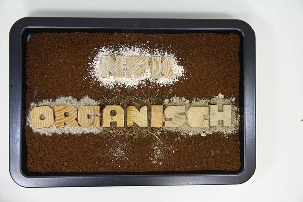 Homemade Organic Sustainable Fertilizer Made Coffee Grounds Eggshells Wood Ash — Stock Photo, Image