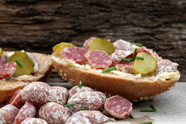 Rolos de salame — Fotografia de Stock