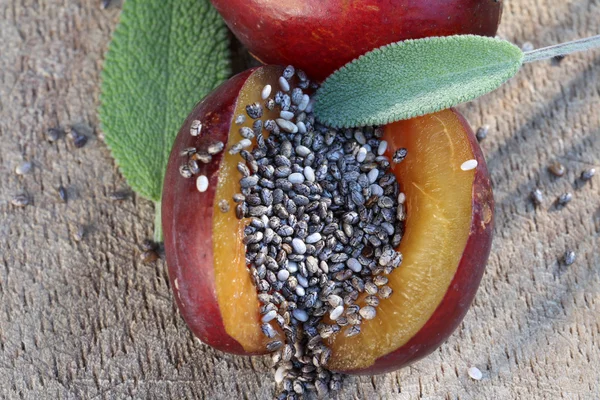 Superfood, plum and chia seeds — Stock Photo, Image