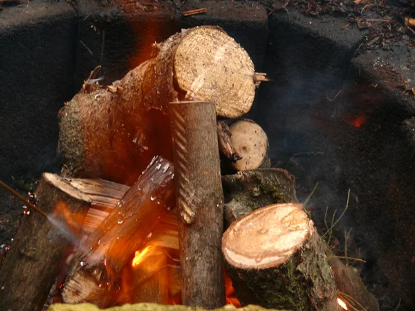 Fuego de leña ardiente — Foto de Stock