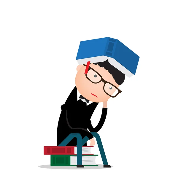Man sits on books and thinks — Stock Vector
