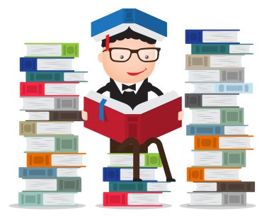 bir yığın kitap eğilerek öğrenci