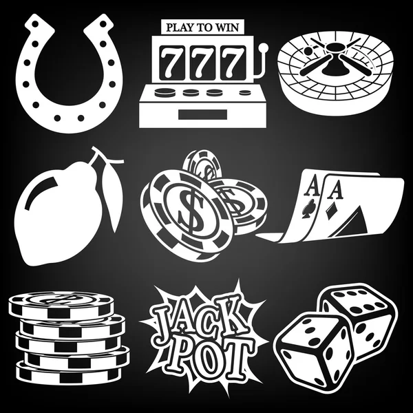 Vector black casino icons set — Stock Vector