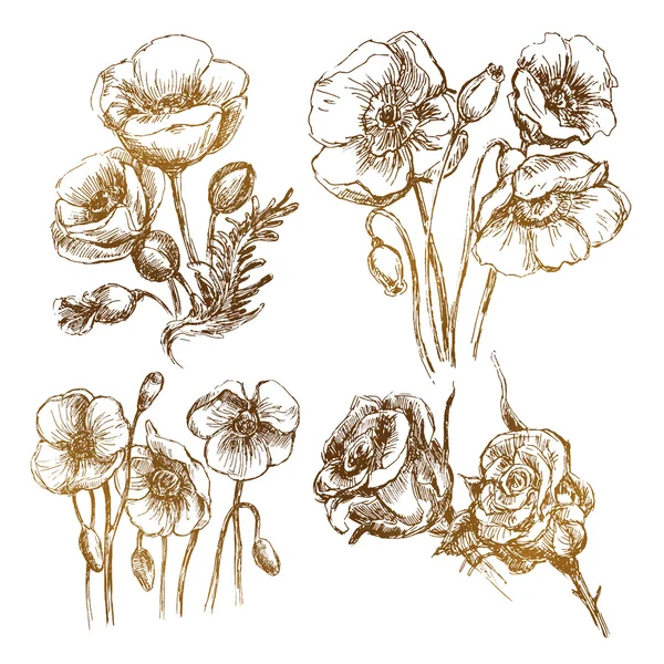 Conjunto de flores negro — Archivo Imágenes Vectoriales