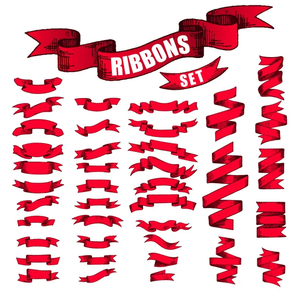 Big Red Ribbons Set, Isolated On White Background — Stock Vector
