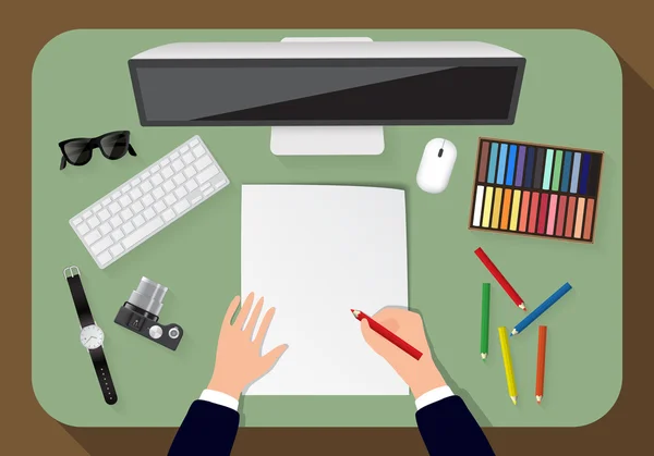 Concepto de lugar de trabajo. Diseño plano . — Vector de stock