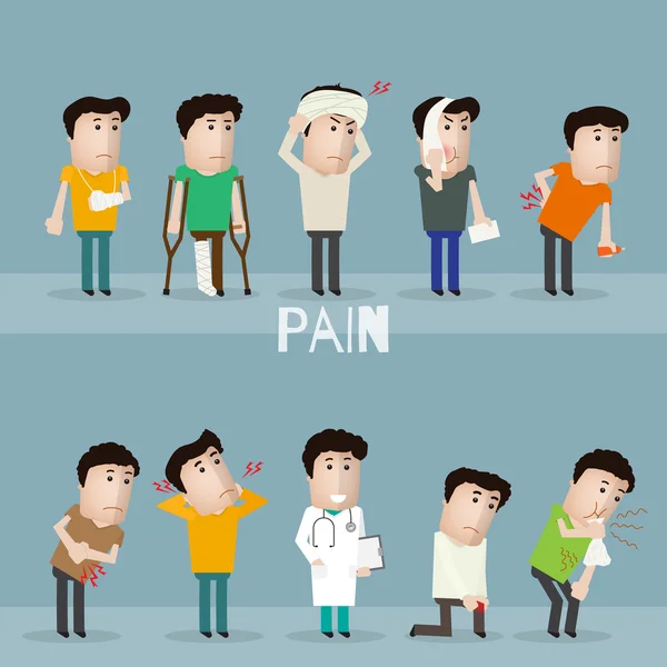 Kranke Charaktere von Menschen mit Schmerzen und Krankheiten — Stockvektor