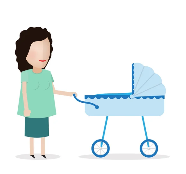 Vrouw met de kinderwagen — Stockvector