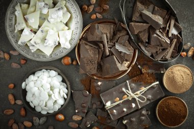 Cocoa beans on old background