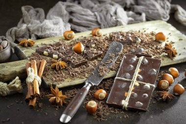 Cocoa beans on old background