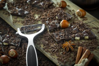 Cocoa beans on old background