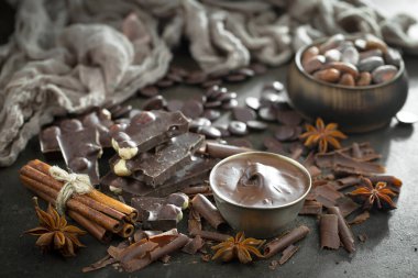 Cocoa beans on old background