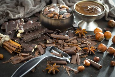 Cocoa beans on old background