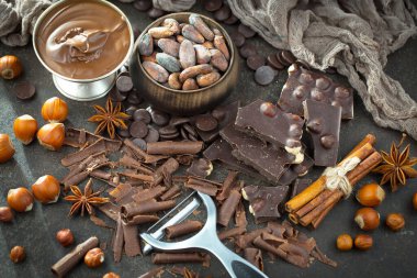 Cocoa beans on old background