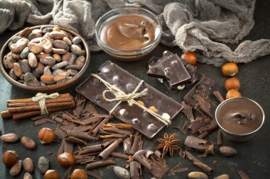 Cocoa beans on old background