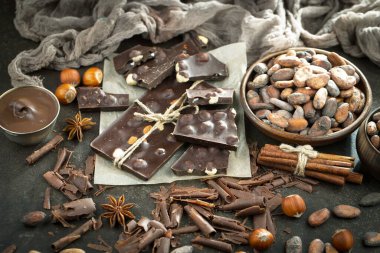 Cocoa beans on old background