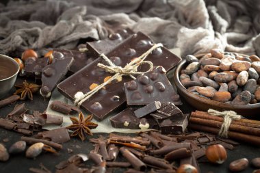 Cocoa beans on old background