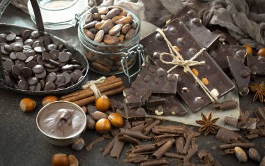 Cocoa beans on old background