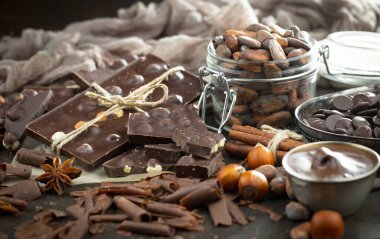 Cocoa beans on old background