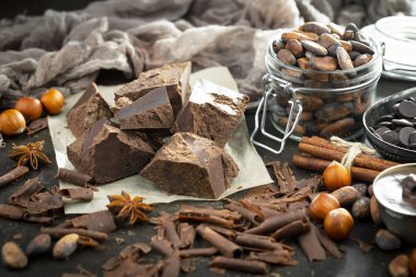 Cocoa beans on old background