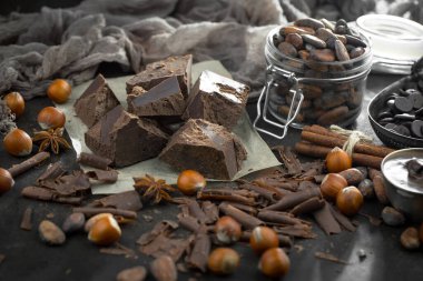 Cocoa beans on old background
