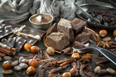Cocoa beans on old background