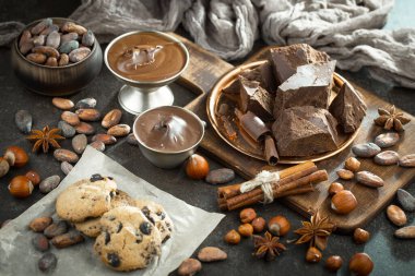 Cocoa beans on old background
