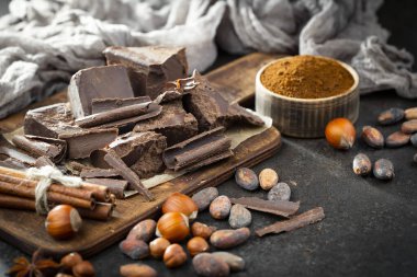 Cocoa beans on old background