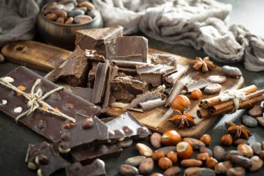 Cocoa beans on old background
