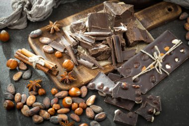 Cocoa beans on old background