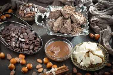 Cocoa beans on old background