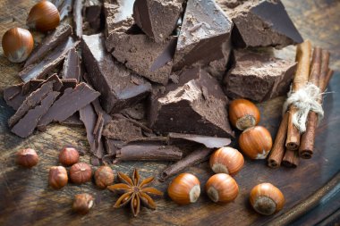 Cocoa beans on old background