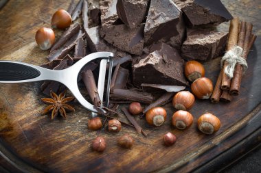 Cocoa beans on old background