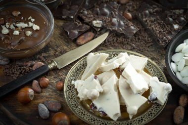 Cocoa beans on old background