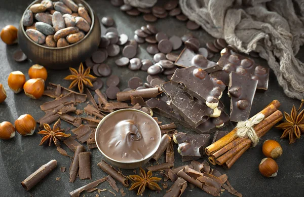 Cocoa beans on old background