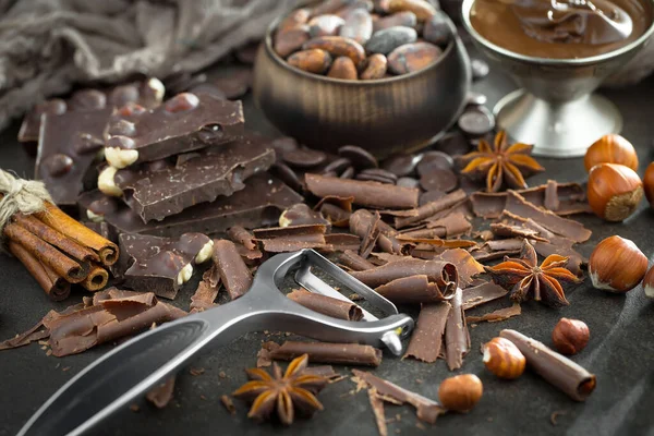 Cocoa beans on old background