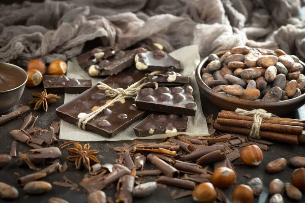 Cocoa beans on old background