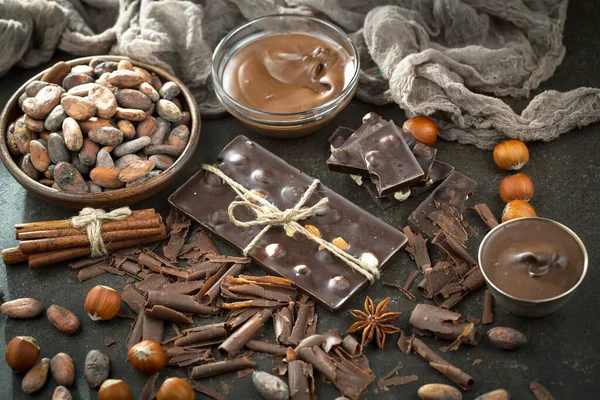 Cocoa beans on old background