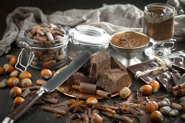 Cocoa beans on old background