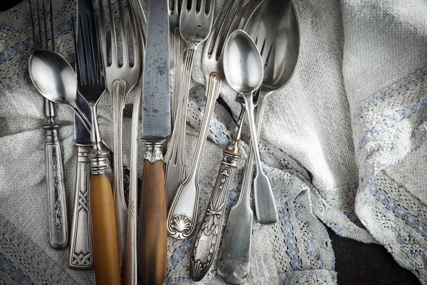 Silver Dishes Old Background — Stock Photo, Image