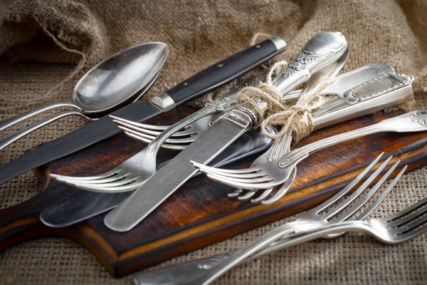 Silver Dishes Old Background — Stock Photo, Image