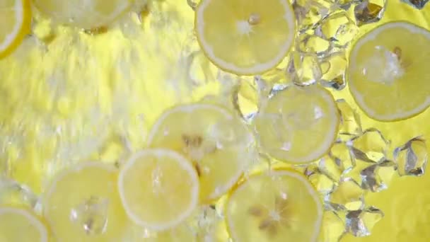 Lemon Slices Washed Ice Water — Stock Video