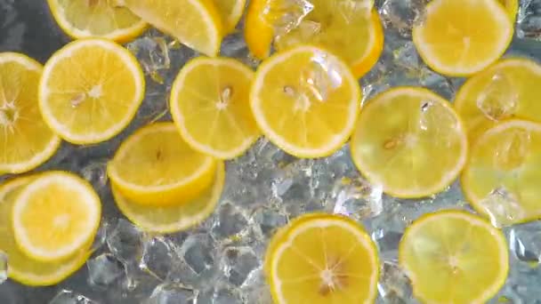 Lemon Slices Washed Ice Water — Stock Video