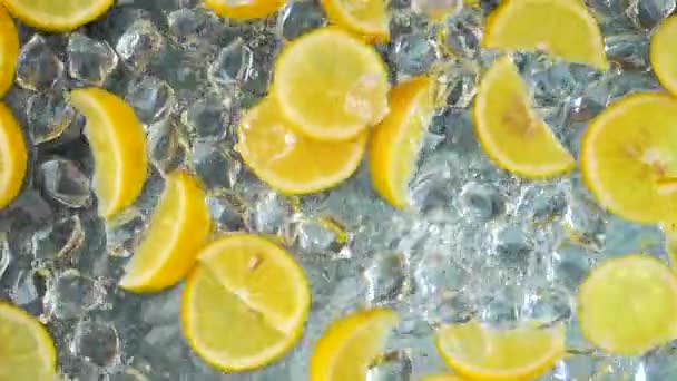 Lemon Slices Washed Ice Water — Stock Video