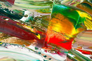 Yağlı boyalarla tuvale yapılan soyut fırça darbeleri.