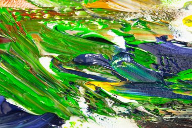 Yağlı boyalarla tuvale yapılan soyut fırça darbeleri.